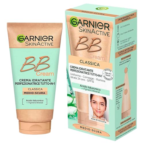 Garnier Skinactive BB Cream Crema facial hidratante perfeccionadora todo en 1 FPS 15 para tonos medios-oscuros - Botella de 50 ml