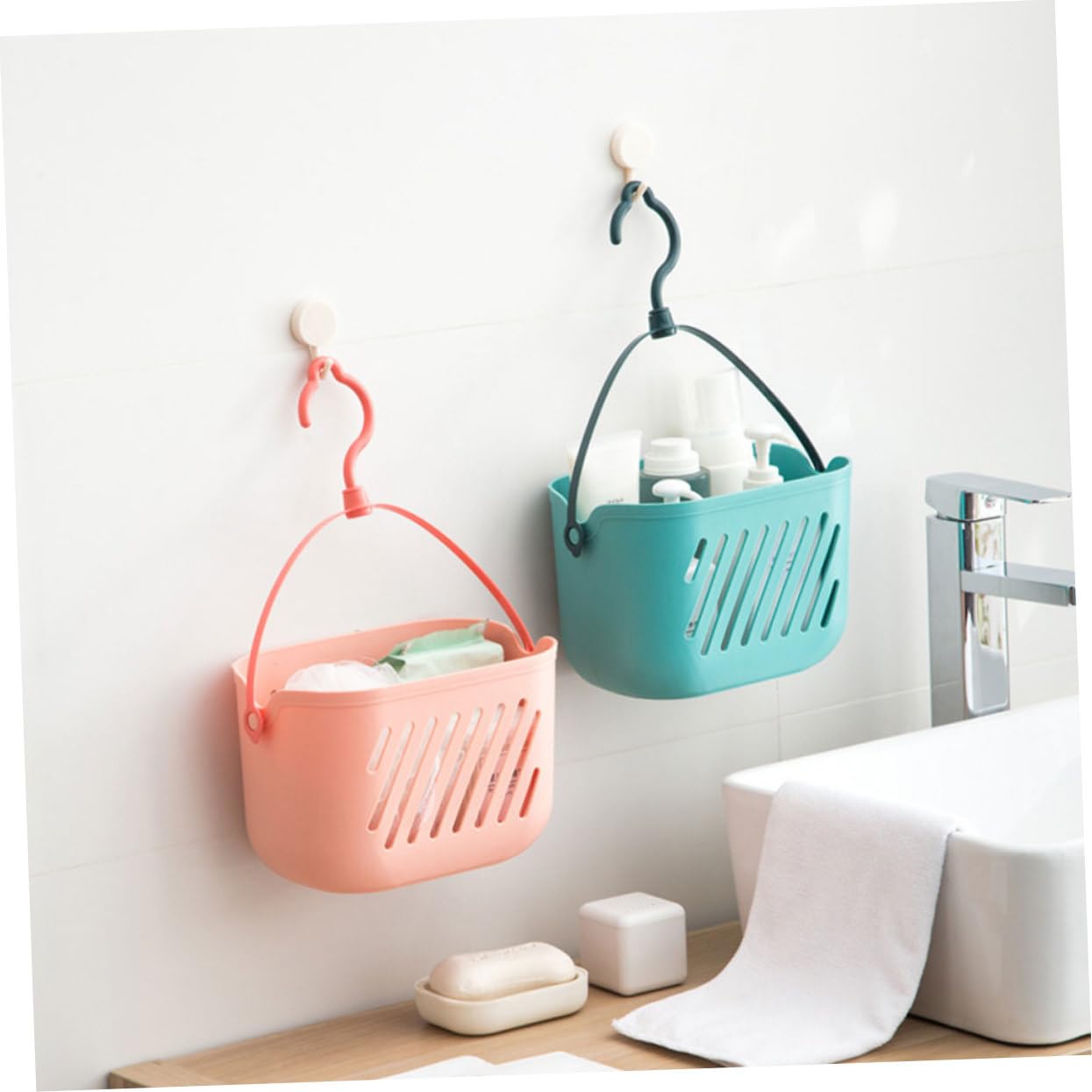 IMIKEYA Cestas Colgantes Organizador Duradero y Práctico de Plástico para Baño Juego de 4 para Juguetes y Suministros de Limpieza Hogar