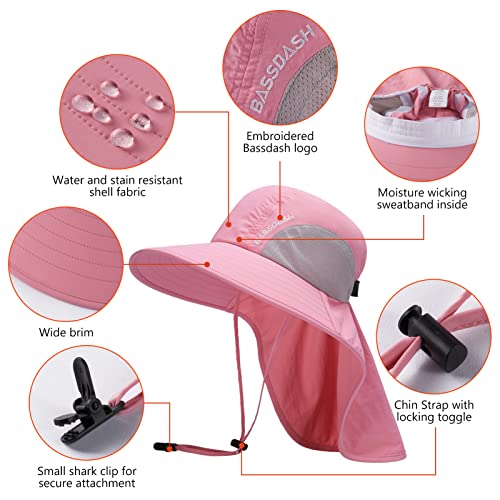 Image of BASSDASH UPF 50+ Unisex Water Resistant Wide Brim Sun Hat with Large Neck Flap Ponytail Fishing Hat for Men Women
