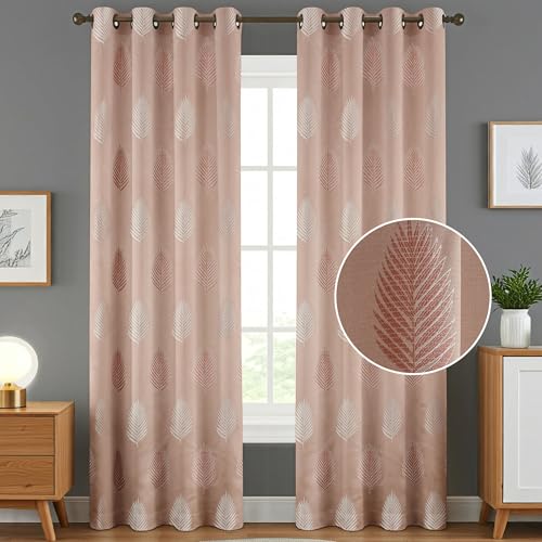 Image of FRESH FROM LOOM Jacquard Anti-Wrinkle 8 Feet Curtains for Long Door & Window | 80% Sun Block | Modern Design | Premium Look & Feel, Luxury Curtain (8ft, Dusty-Rose, 2pc Set)
