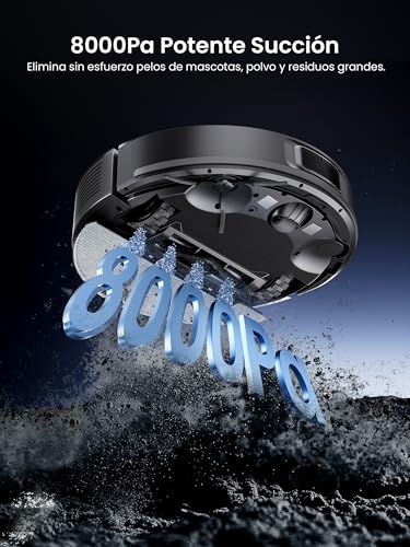 Proscenic Q10 Robot Aspirador 8000 Pa/200Min Autonomía con Fregado, Navegación LIDAR, Adaptación Alfombras, por App/Voz/Control Remoto/Apple Watch para Suelos, Alfombras y pelos de Mascotas