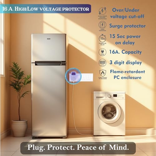 Image of ELEQUA 16 A Digital High, Low Voltage Cutoff /Protector /Safty (Adjustable Setting) Plug Socket,- 16AMP with Surge Protection Upto 4000 Volts,Made in India