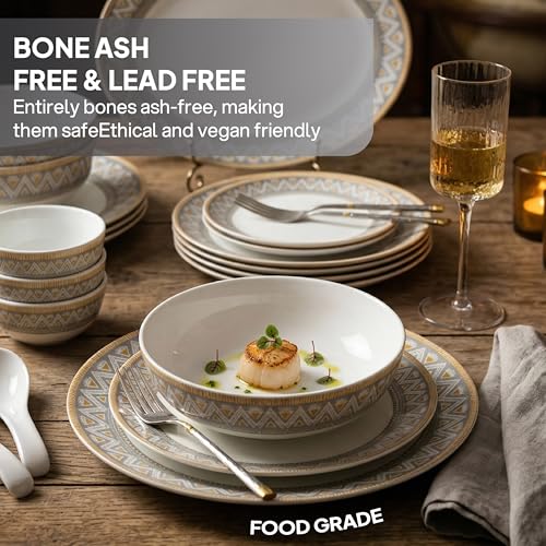 Image of Cello Divine Series Opalware Dinner Set 33 Pc | Trinity Gold | Opal Glass, Lightweight, Chip-Resistant | Microwave Safe, Dishwasher Safe | Scratch-Resistant | Crockery Set for Dining & Gifting | White
