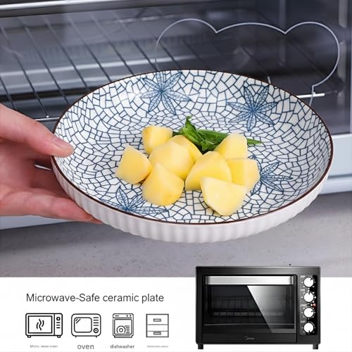 Image of Japanese Style 8-Inch Ceramic Round Dinner Plate - Microwave & Dishwasher Safe, 20.4x4.3cm Porcelain Dish for Seafood, Appetizers & Snacks, Autumn (2 Piece)