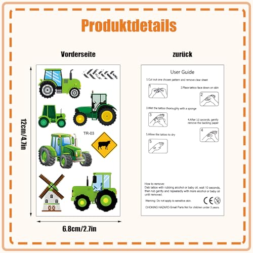 Tattoos für Kinder,10 Blätter Traktor Kindertattoos Hautfreundlich Bauernhof Auto Tattoo Aufkleber Kinder,Mitgebsel Kindergeburtstag Gastgeschenke Party Deko Geburtstag Deko Jungen Spielzeug