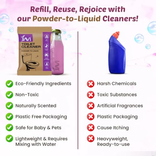 Image of Javi Plant Based Toilet Cleaner | Non-Toxic, Eco-Friendly and Biodegradable | Elimimates Yellow Stains Limescale & Germs | Plastic free Packaging | Powder to liquid | 4Sachet = 2lit