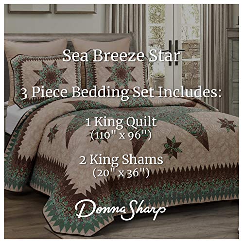 Donna Sharp King Bedding Set - 3 Piece - Sea Breeze Star Contemporary Quilt Set With King Quilt And Two King Pillow Shams - Machine Washable #TOP1