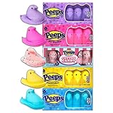 Peeps Marshmallow Easter Candy Variety 5 Pack, Sugar Coated Fluffy Marshmallows in Assorted Colors, Cute Dessert Toppers, 5 Count, Pack of 5, Lollipop Swirl Sticker Included
