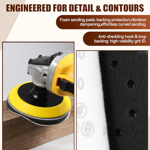 Image of 114PCS Angle Grinder Sanding Discs,5 Inch Hook and Loop Foam Backing Pad with 5 /8-11 Threads for Wood Metal Grinding 40-1000 Grits