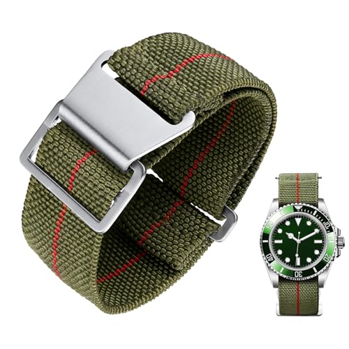 Image of BINLUN Elastic Nylon Watch Band 18mm 20mm 22mm Marine Nationale Fabric Military Parachute Replacement Watch Strap Men Women Silver & Black Buckle - Upgraded Hook-and-Loop Buckle