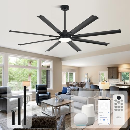 Homlit 72 Inch Smart Ceiling Fan with Light, Works with Alexa/Google/App, 8 Aluminum Blades Industrial Ceiling Fan, 4CCT, 6-Speed, Timer, Quiet Reversible DC Motor, for Large Room, Garage, Patio