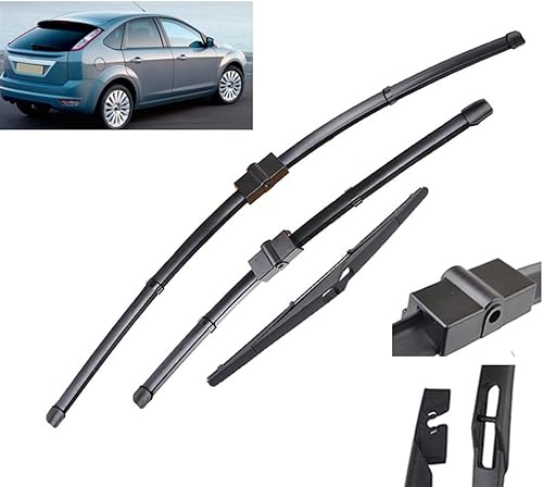 Juego de 3 limpiaparabrisas delantero y trasero compatible con Ford Focus 2 Hatch 2005-2011 limpiaparabrisas limpiaparabrisas de 26 pulgadas + 17