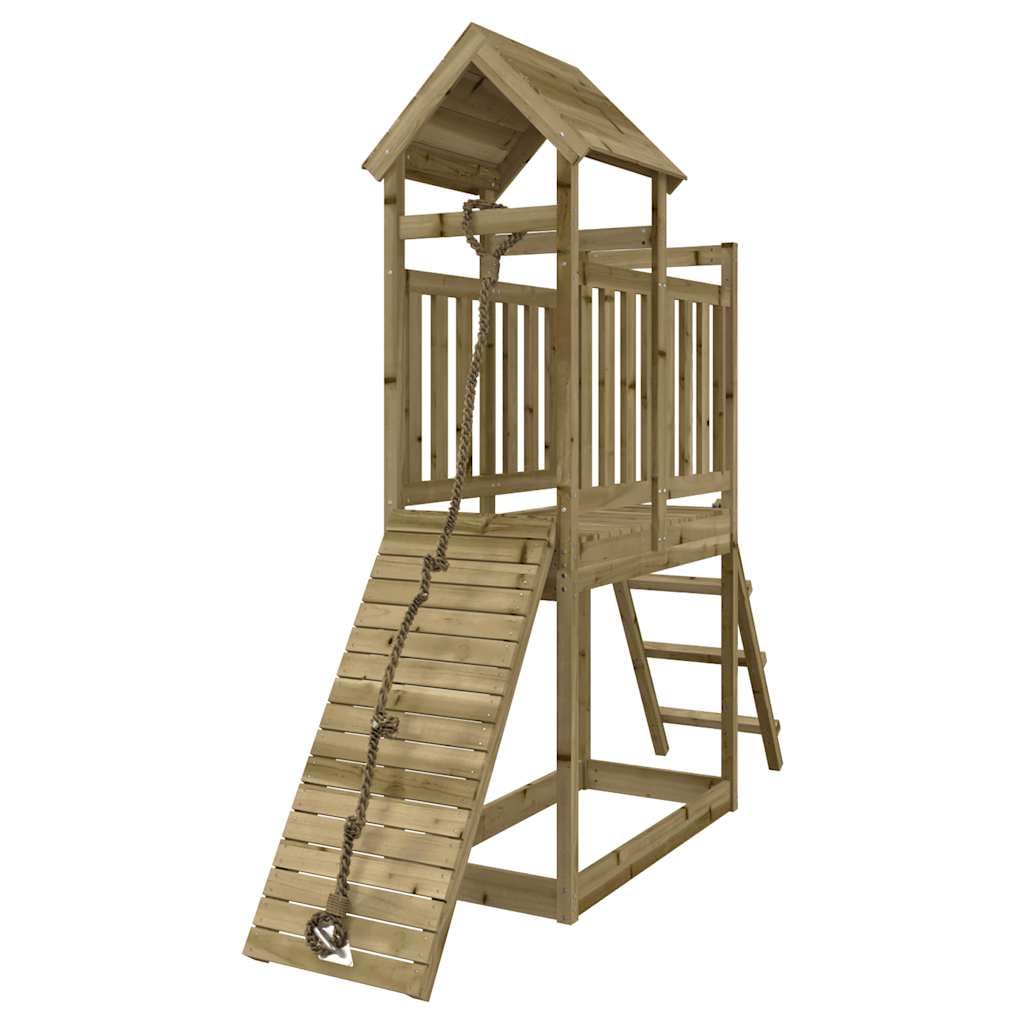 Torre da gioco in legno di pino impregnato a pressione con parete da arrampicata, corda scivolo, sabbiera 229 x 64 x 214 cm, per giardino, cortile, terrazza, movimento e avventura