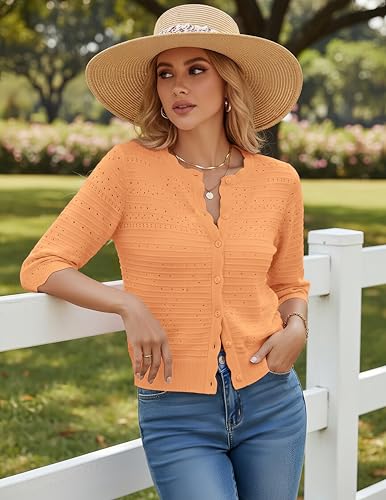 Image of GRACE KARIN Womens 3 /4 Sleeve Cardigan Sweater, Lightweight Cropped Cardigan Trendy, Dressy Casual Crochet Bolero Shrugs