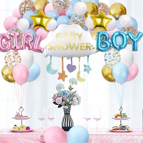 Décorations pour la fête de révélation du sexe du bébé, Pastel Pink and Blue Confetti Balloons Arch Kit Star Hanging Cloud Garland Gender Reveal Baby...