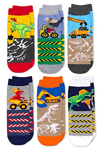 Jefferies Socks Boys' Dinosaur Construction Crew Socks 6 Pack