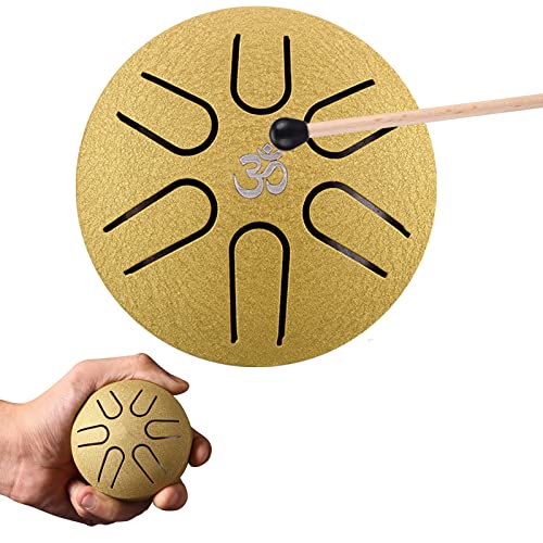 Aedcbaide Tongue Drum Steel Tongue Drum 3 Zoll Stahlzungen 6 Töne Zungentrommel Pan Drum Percussion Steel Instrument Handpan Steel mit Schlägeln Meditation Yoga Klangheilung(Gold)