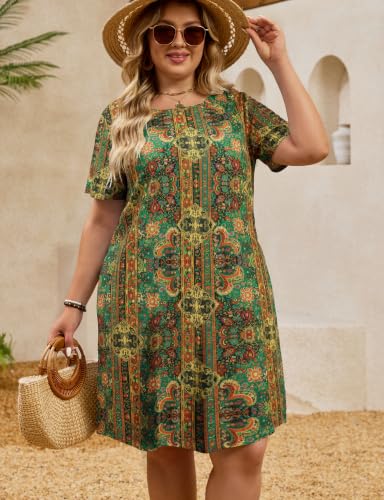 Image of Kancystore Women's Plus Size Summer Dresses Short Sleeve Casual T-Shirt Swing Dress with Pockets