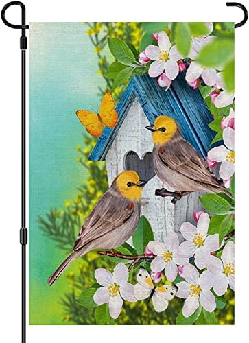 Welcome Garden Flags,Small Garden Flags,Summer Garden Flags for Outside,Burlap Vertical Garden Flags 12x18 Double Sided,Flower & Bird Pattern Yard Flags for Outdoor Home Decor