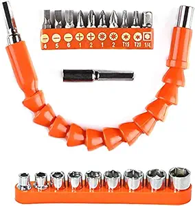 AASONS Flexible Drill Bit Extension Kit, Flexible Soft Shaft Extension Screwdriver Bits & Sockets Universal Nut Electric Drill Bit Power Hand Repair DIY Tools Accessories (21 Pieces Set), Black