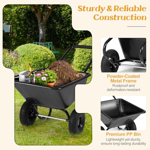 Image of Goplus 2 Wheel Wheelbarrow, 330 LBS Utility Garden Cart with 10 inch Pneumatic Tires & Handle, 21 Gal Volume, Yard Dump Cart Wheel Barrow, Heavy Duty Wheel Barrow for Lawn (Black Handle+Black Cart)
