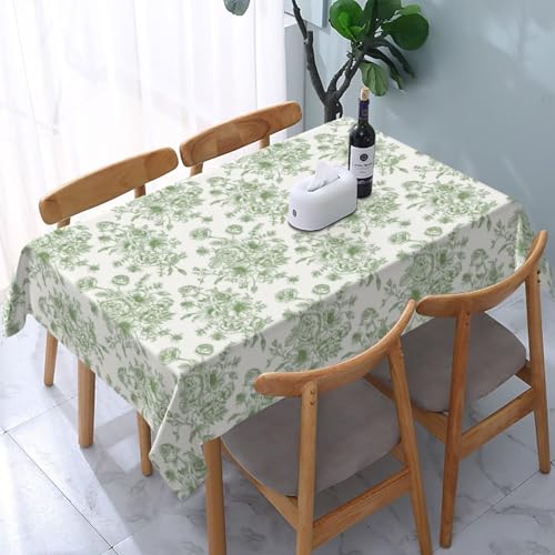 Sorktse Spring Sage Green Floral Tablecloth Rectangle 60 x 120 Inch Chinoiserie Flowers Table Cloth Polyester Fabric Vintage Farmhouse Table Cover for Kitchen Party Dining Picnic Decor