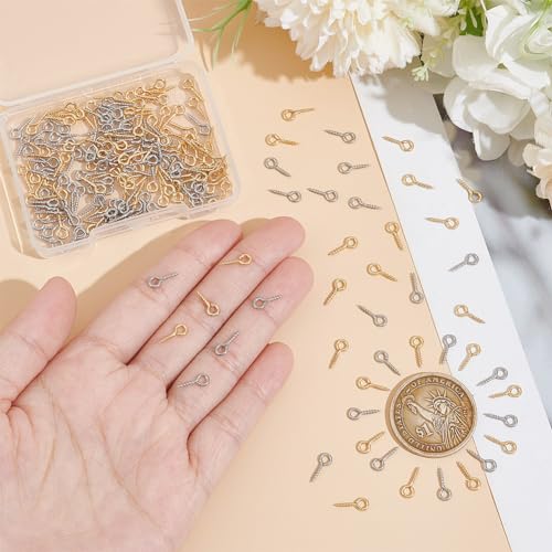 UNICRAFTALE 200pcs 2 Colors Screw Eye Pins Hooks Stainless Steel Small Hoop Eye Pin Screws for DIY Jewelry Making Eye Pin Pendants for Half Drilled Beads Charm Bead Supplies 10x4mm - Image 4