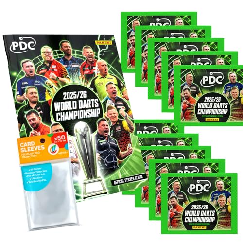 Bundle with Darts PDC World Championship Sticker 2026-1 Album + 10 Bags + Exclusive Collect-It Cases