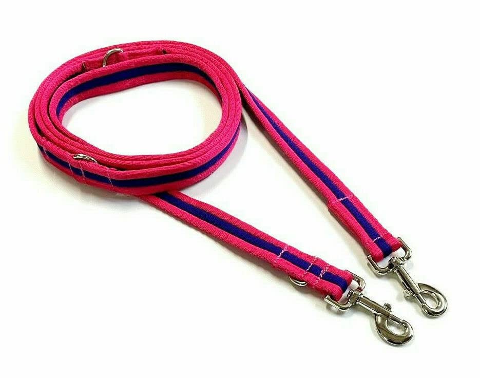 Double Ended Dog Training Lead Police Style Adjustable Leash 5ft (1.5 Metres) Multi-Functional In Air Webbing (Pink/Purple, 20mm Air Webbing) — image 1