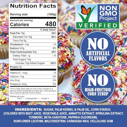Bulk Dye Free Rainbow Sprinkles - 14 Ounces - Naturally Colored Rainbow Jimmies - Vegan, Non-GMO Dessert Toppings for Ice Cream, Cookies, Cupcakes, Cake Decorating