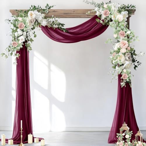 Image of Socomi Wedding Arch Draping Fabric 1 Panel 29 inch x 19Ft Burgundy Sheer Chiffon Curtain Drapes 6 Yards for Wedding Ceremony Birthday Party Decoration