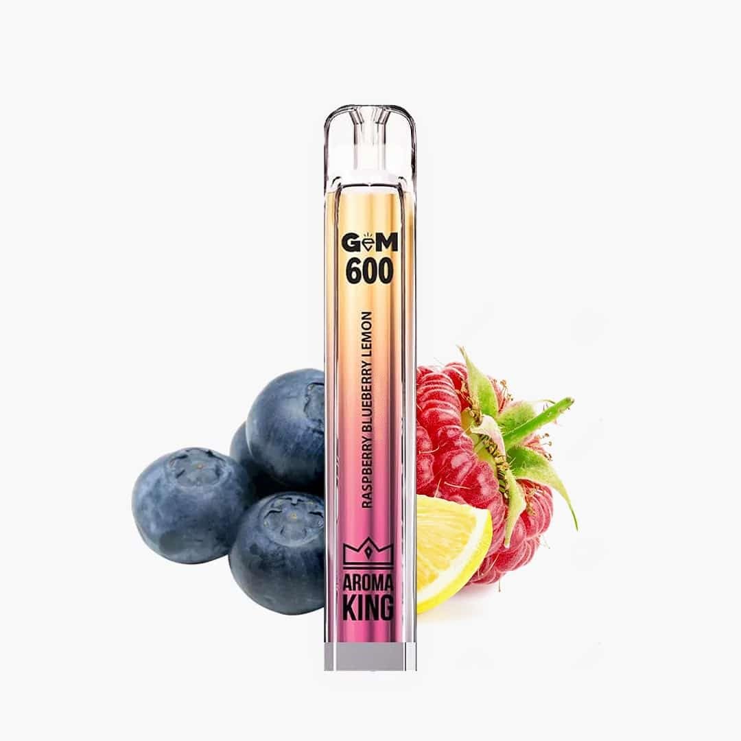 Aroma King Gem 600 Puffs Disposable Vape Pen, Prefilled Fruity Flavors Crystal Bar, Draw-Activated E-Cigarettes, 0mg Nicotine Free (Rsbry Blubry Lmn)