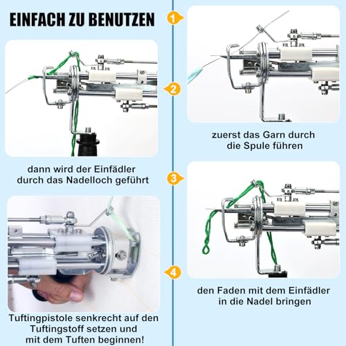 ZOWWFAST Teppich-Tufting-Pistole mit Teppich-Trimmer-Kit, Tufting Gun Set mit Digitaler Geschwindigkeitsanzeige, Tufting Maschine mit Tufting-Tuch|Garn |KitWalze|Bürste|Schaber |Stampfer -Blau
