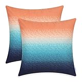 CaliTime Pack of 2 Cozy Fleece Throw Pillow Cases Covers for Couch Bed Sofa Farmhouse Modern Gradient Ombre Rainbow Stripes 18 X 18 Inches Burnt Orange to Dark Navy