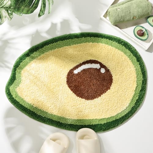 FROZZUR Avocado-Badematte, rutschfeste Badezimmermatten, grün-gelb, lustiges Cartoon-Avocado-Dekor, Obstform… – Ansicht 5