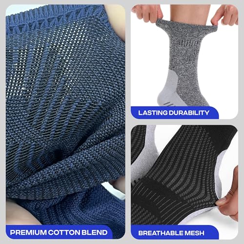 Image of CoolMate Mens Grip Socks, Non-Slip Mens Crew Socks for Hospital Elderly | Grip pads keep their hold wash after wash. Soft cotton-poly blend for pilates, yoga, barre, or post-surgery recovery at home.