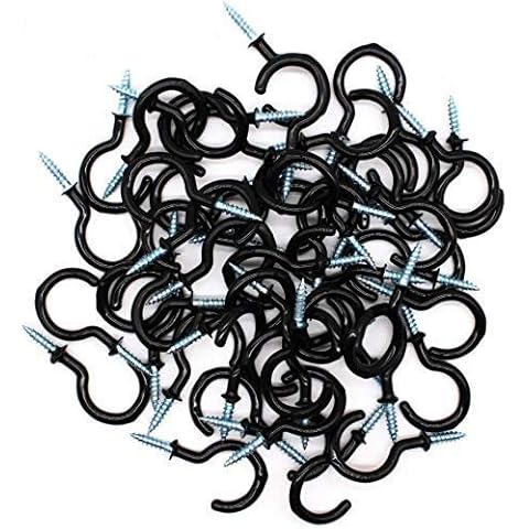 Sricam 100 Pack Cup Hook Ceiling Hooks, Vinyl Coated Screw-Plant Hooks, Kitchen Hooks, Cup Hooks Great for Indoor, Christmas Light Hooks & Outdoor Use (1-1/4 inch, Black) Cover