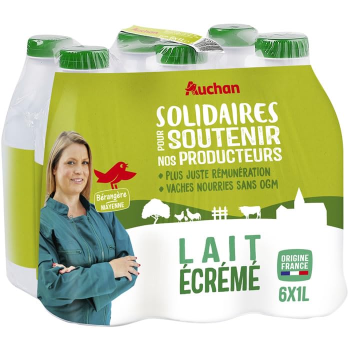 AUCHAN Lait écrémé équitable UHT 6 x 1 L