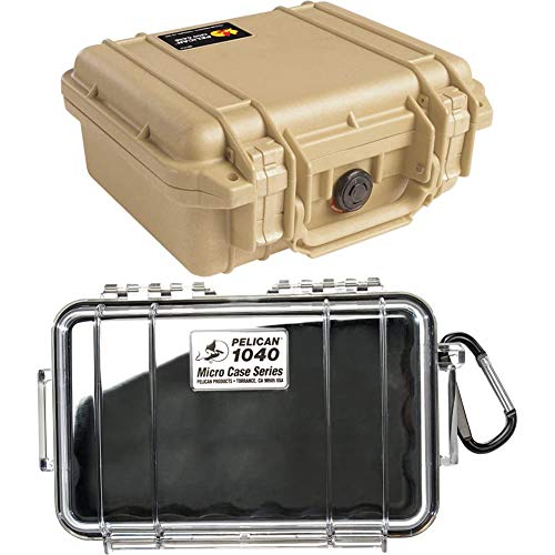 Pelican Select Bundle - Pelican 1200 Case with Foam (Desert Tan) and Pelican 1040 Micro Case (Black/Clear)