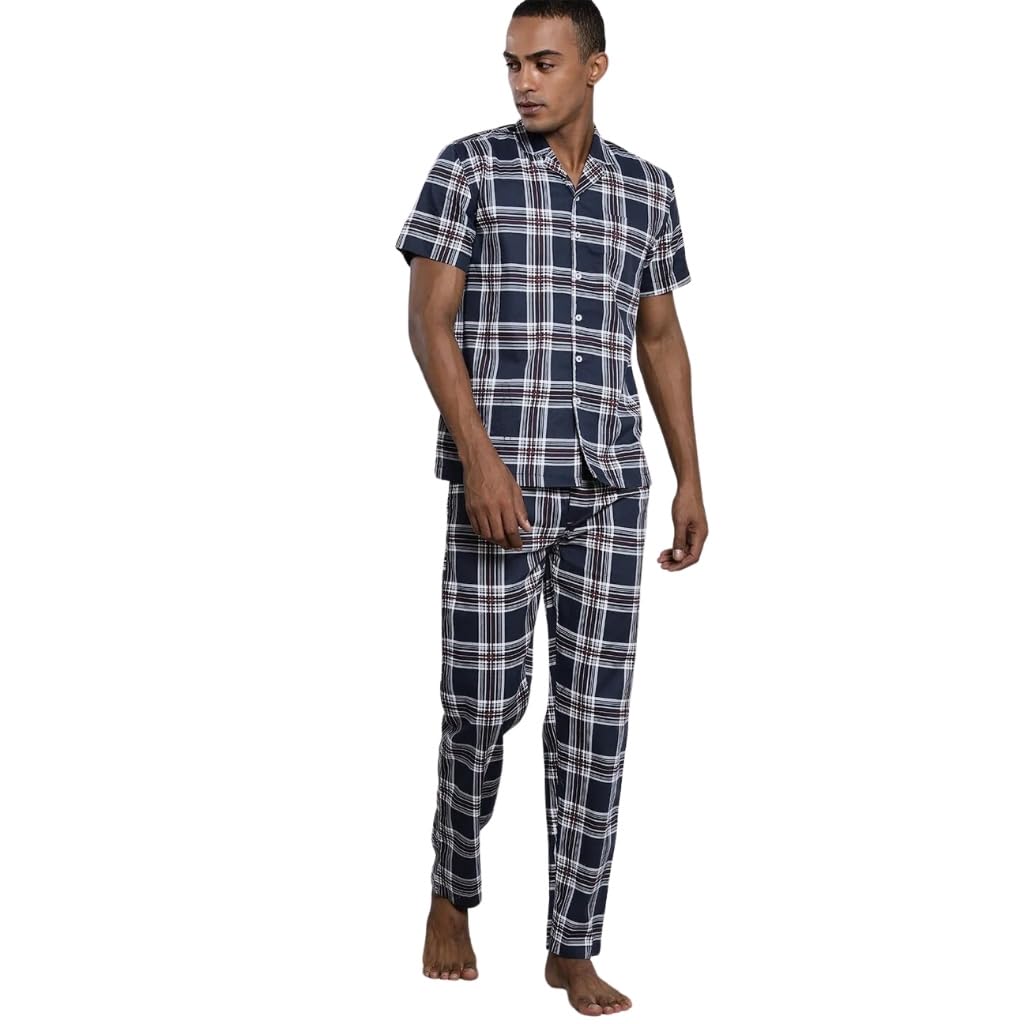 Men Regular Fit Checkered Pant & Shirt Lounge Set-image-25