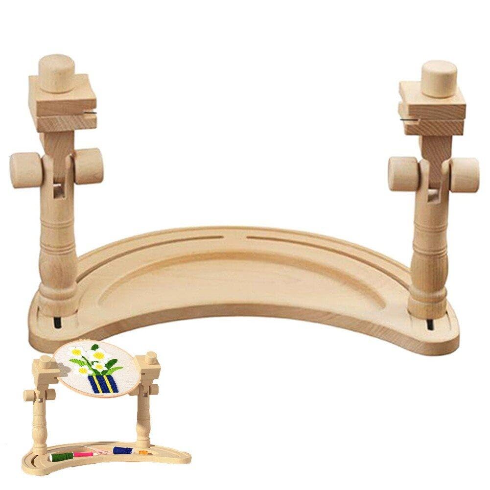 Soporte giratorio para costura con base de madera estable y retro
