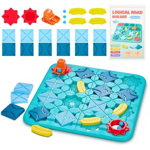 KidsPark Road Builder Board Game, Logical Road Building Maze Brain Teaser Puzzles with 4 Levels and 118 Challenges Educational Splicing Board Game Toys for Boys and Girls Cover