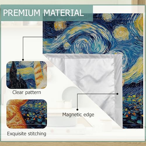 Image of Cute Cat Dishwasher Magnets Decorative Cover,Blue Starry Night Waterproof Magnetic Dishwasher Cover Panel,Refrigerator Magnet Cover for Kitchen Home Decor 23x26 Inch