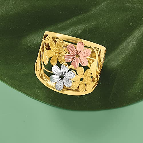 Ross-Simons Italian 14Kt Tri-Colored Gold Floral Ring. Size 8 #TOP4