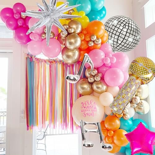Image of Music Fans Birthday Decoration,148 Pcs Balloon Arch Garland Kit with Microphone, Laser Star, Disco Mylar Balloon for music fans theme teenage girl Birthday Party Prom Decorations