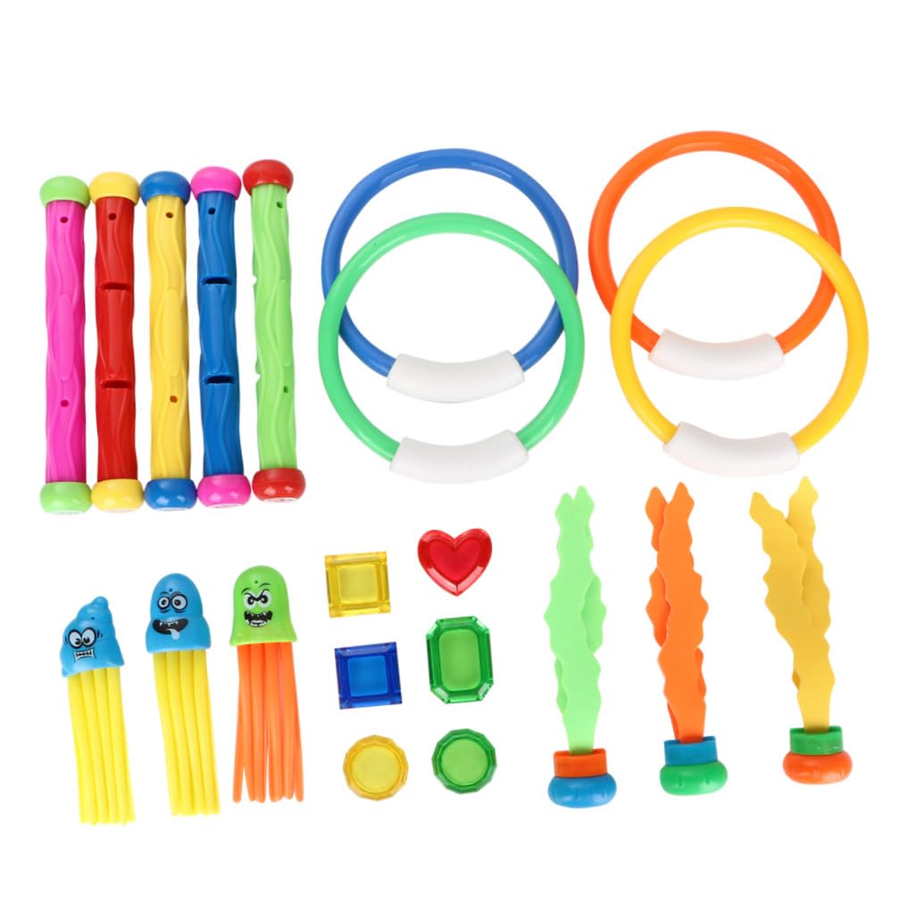 Hemobllo Lot de 21 Jouets de Plongée Garçon et Filles Bâtons et Anneaux de Plongée Plastique Couleur Aléatoire Jeu Piscine Natation Débutants