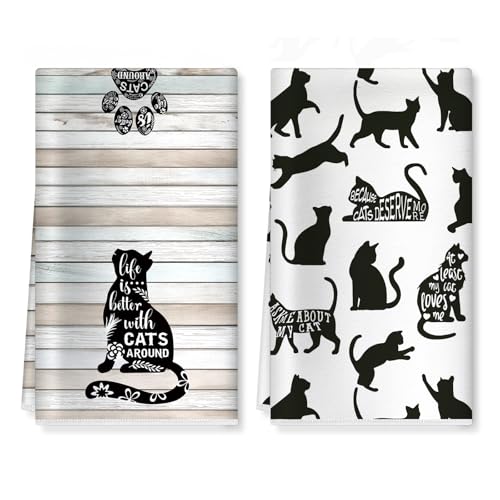 Arquiel Torchons De Cuisine Microfibre Vaisselle Lot de 2, Chat Rétro Serviettes de Cuisine Torchon Vaisselle, Doux et Super Absorbant Accroche Serviettes de...