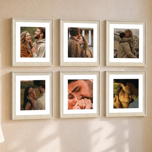 Image of Art Street Wooden Photo Frame for living room, Aesthetic Cave Design Photo Frames for Photograph, Art Work, Certificates Set of 6 (8x8 Inch, White)