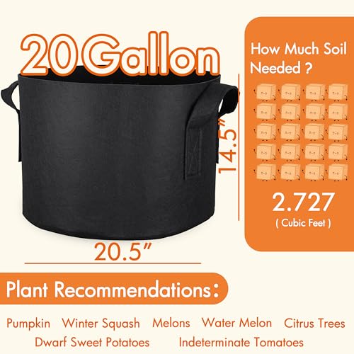 Image of Gardzen 10-Pack 20 Gallon Grow Bags Fabric Pots with Heavy Duty Handles | Excellent Drainage & Breathability, Thickened 300G Nonwoven Fabric, BPA Free, Durable for Vegetable & Flower Growing