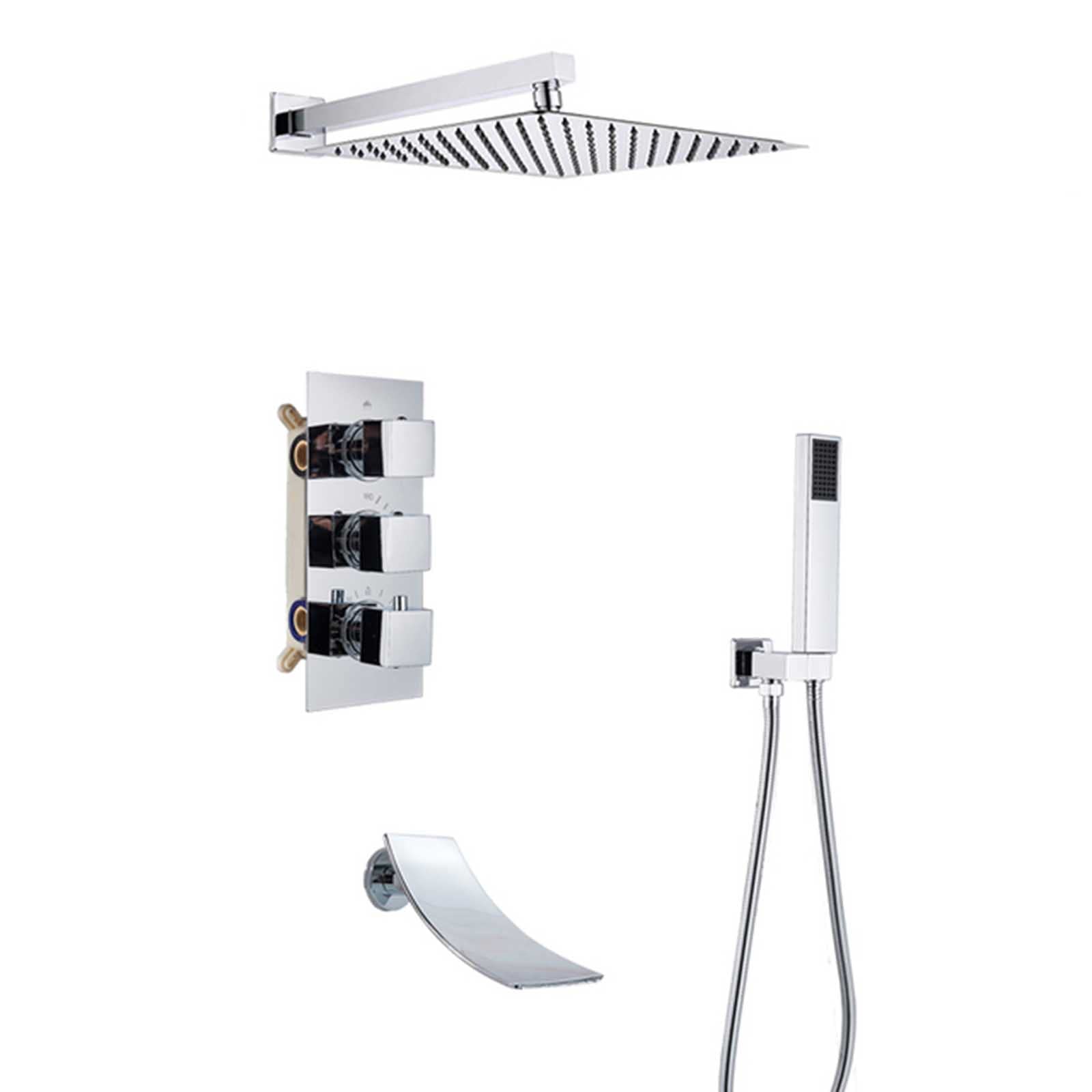 Système de douche thermostatique chromé avec pommeau carré 8 pouces et robinet baignoire